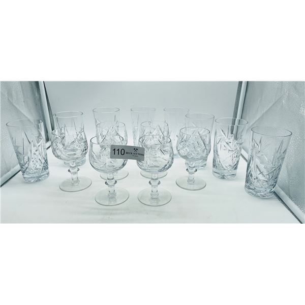 Crystal wine and water glasses, 14 pcs