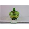 Image 1 : Mid Century Modern Green Glass Candy Dish w/ Lid