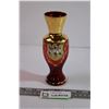 Image 1 : Czech Bohemian Red Glass Hand Painted Vase (7”)