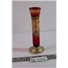 Image 1 : Czech Bohemian Red Glass Hand Painted Vase (7-3/4”)