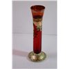 Image 2 : Czech Bohemian Red Glass Hand Painted Vase (7-3/4”)