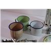 Image 3 : (3) Enamelware Mugs, Bread Tube, (3) Mirror Coasters +Misc