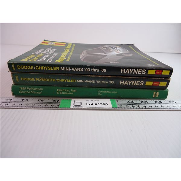 (2) Haynes Repair Manuals and 1989 service manual for various Chryslers