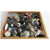 Image 2 : Carved Wooden Box of Buttons - Vintage Tin of Buttons - Jar Buttons - War amp Key Tags
