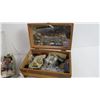 Image 2 : (3) Containers of Buttons - Wooden Jewelry Box with Mirror