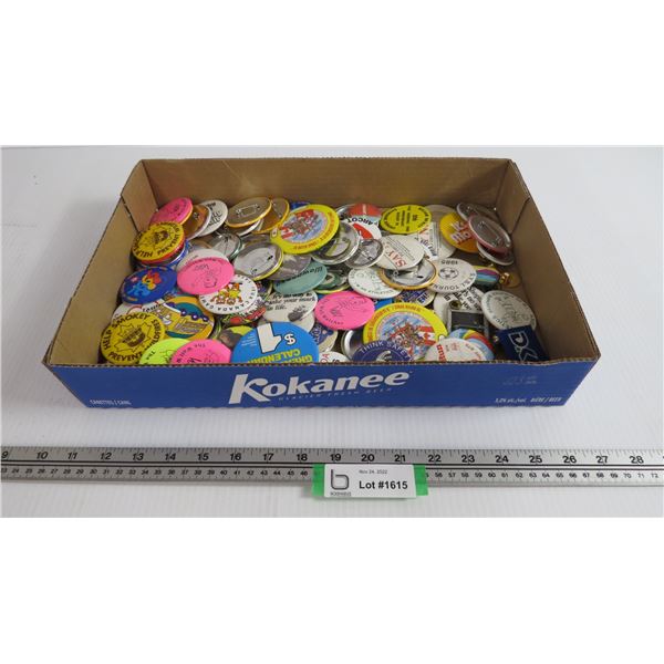 Box of Button Pins - Bodnarus Auctioneering