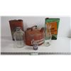 Image 1 : PURE Linseed Oil Can (empty - dented) ESSO Gear Oil Can - Gasoline Can - Misc Items