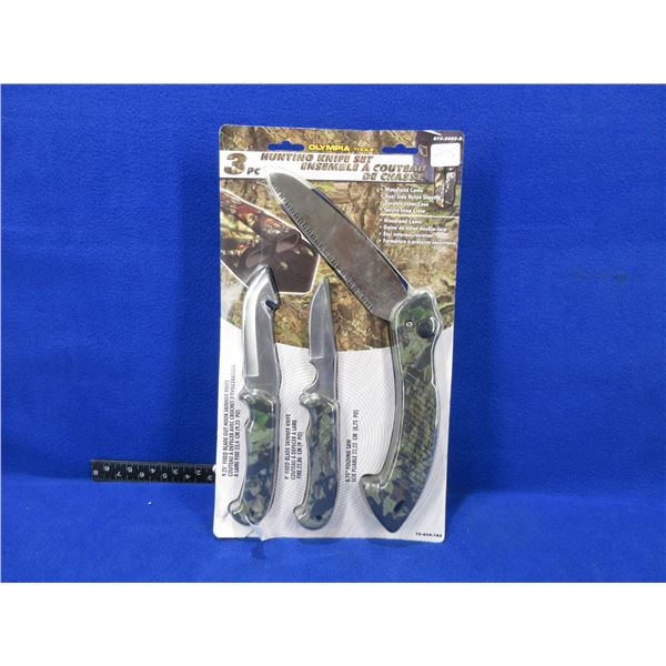 Olympia - 3 Piece Camo Hunting Knife Set with Sheath