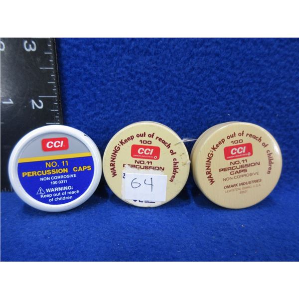 CCI No. 11 Percussion Caps - 3 Open Tins of 100