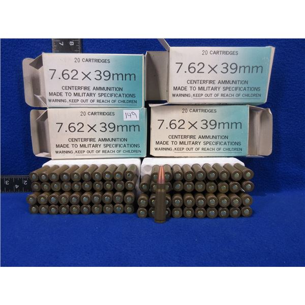 7.62X39 SP Military Cartridges - 4 Boxes of 20