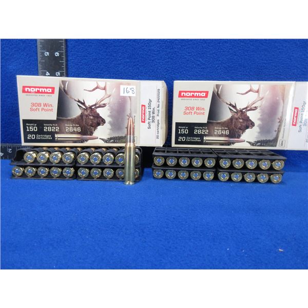 308 Win. 150gr SP Norma Cartridges - 2 Boxes of 20