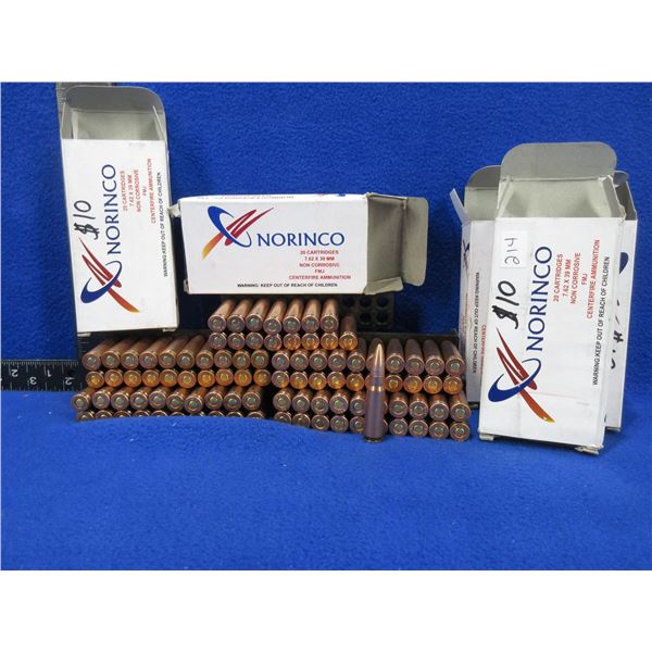 7.62X39 122gr Norinco Cartridges - 4 Boxes of 20, Box of 16