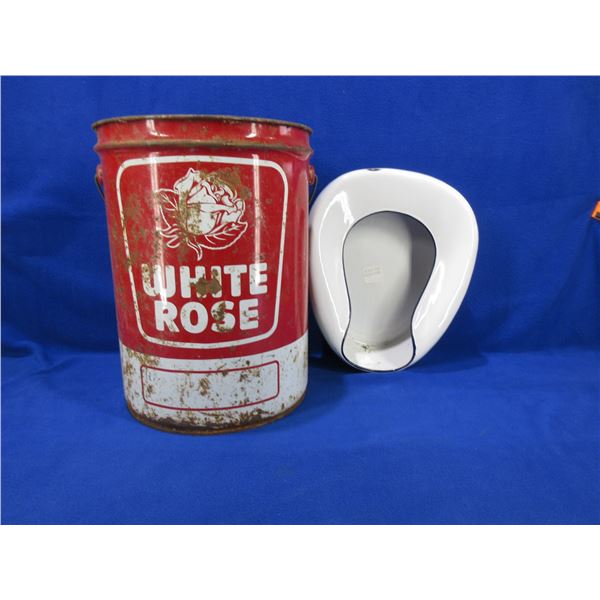 Vintage White Rose Pail and Bed Pan
