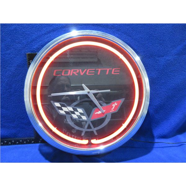 Corvette Racing Flags Neon Clock – Chevy C8 2021, Dad's Garage Wall Light