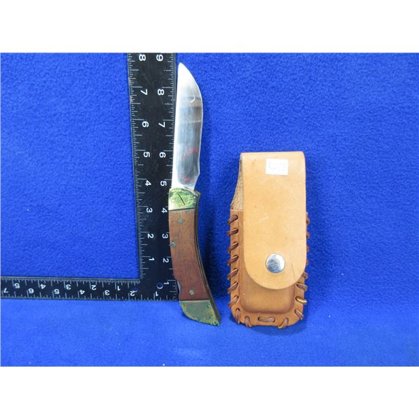 Folding Locking Blade Knife with Leather Sheath