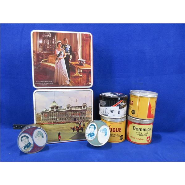 Lot of Misc. Vintage Tins - 4 Tobacco Tins, 4 British Royalty