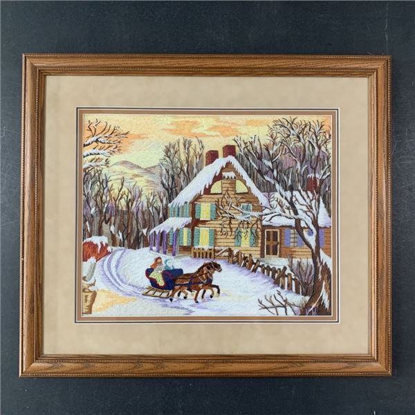 Framed Woven Sleigh Ride Artwork