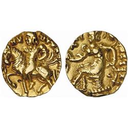 INDIAN COINS. GUPTA COINAGE. Chandragupta II, c. 380-414. Dinar. AV 7.84 g. Horseman type. King r…