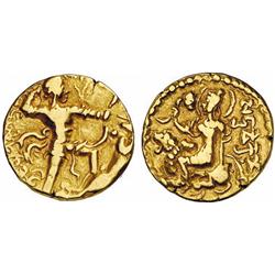 INDIAN COINS. GUPTA COINAGE. Chandragupta II, c. 380-414. Dinar. AV 7.62 g. Lion-slayer type. Kin…