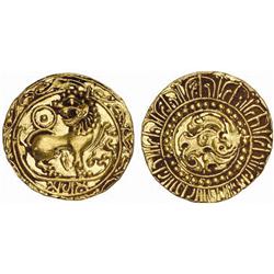 INDIAN COINS. POST-GUPTA. Kadambas of Hangal. Toyimadeva, 1048-1075 AD. Pagoda. AV 4.29 g. Lion a…