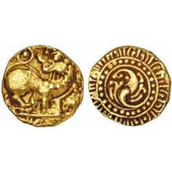 INDIAN COINS. POST-GUPTA. Kadambas of Hangal. Pagoda. AV 4.27 g. Lion advancing r. with head turn…