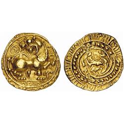INDIAN COINS. POST-GUPTA. Kadambas of Hangal. Pagoda. AV 4.18 g. Lion advancing r., head l., rais…