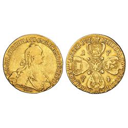 Russian Coins and Historical Medals. Catherine II, 1762-1796. 10 Roubles 1774 ???-TI. 12.88 gm. G…