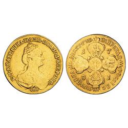 Russian Coins and Historical Medals. Catherine II, 1762-1796. 10 Roubles 1781 ???-?I. 12.77 gm. G…