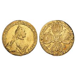 Russian Coins and Historical Medals. Catherine II, 1762-1796. 5 Roubles 1765 ???-?I. 6.40 gm. GOL…