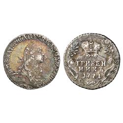 Russian Coins and Historical Medals. Catherine II, 1762-1796. Grivennik 1771 ???-TI. 2.67 gm. Bit…