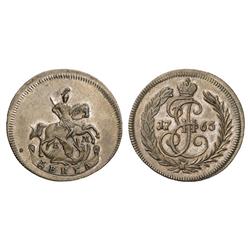 Russian Coins and Historical Medals. Catherine II, 1762-1796. Denga 1765 EM. Novodel. 5.12 gm. Bi…