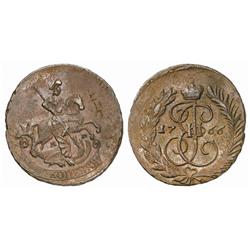 Russian Coins and Historical Medals. Catherine II, 1762-1796. 2 Kopecks 1766 MM. 18.28gm. Overstr…