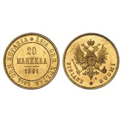 Russian Coins and Historical Medals. Russo-Finnish Coinage. 20 Markkaa 1891 L. GOLD. Bit 227 (R),…