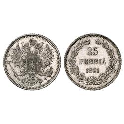 Russian Coins and Historical Medals. Russo-Finnish Coinage. 25 Pennia 1891 L. Bit 240, KM 6.1. Pa…