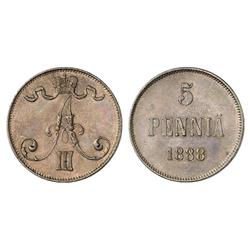 Russian Coins and Historical Medals. Russo-Finnish Coinage. 5 Pennia 1888. Bit 246, KM 11. Dark c…
