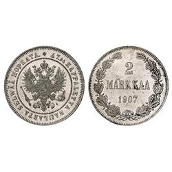 Russian Coins and Historical Medals. Russo-Finnish Coinage. 2 Markaa 1907 L. Bit 397, KM 7.2. Onc…