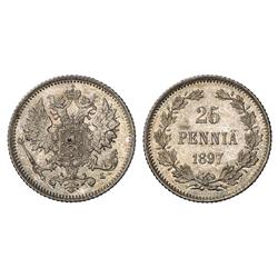 Russian Coins and Historical Medals. Russo-Finnish Coinage. 25 Pennia 1897 L. Bit 409, KM 6.2. Cr…