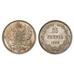 Russian Coins and Historical Medals. Russo-Finnish Coinage. 25 Pennia 1902 L. Bit 413, KM 6.2. Sp…