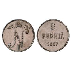 Russian Coins and Historical Medals. Russo-Finnish Coinage. 5 Pennia 1897. Bit 442, KM 15. Very m…
