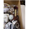 Image 8 : BOX OF COLLECTIBLES, BAROMETER, FIGURES, ART GLASS, WOOD BOWL