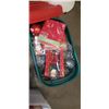 Image 2 : 2 TOTES AND BOX OF CHRISTMAS DECOR, WRAPPING PAPER, CHRISTMAS STUFFED ANIMALS INLCUDING RUDOLPH