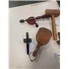 Image 2 : LOT OF VINTAGE TOOLS - SPEED DRILL, SCRIB, MARKING GAUGE, BUTTER PADDLES,WOODEN HAMMER