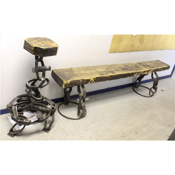 CUSTOM WELDED BENCH & STOOL SET; BENCH 71.5" LONG