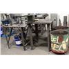 Image 1 : LOT OF 2 HD STEEL WORK TABLES W/ 2 BARRELS OF