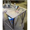 Image 6 : LOT OF 2 HD STEEL WORK TABLES W/ 2 BARRELS OF