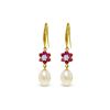 Image 1 : Genuine 9.01 ctw Ruby, Pearl & Diamond Earrings 14KT Yellow Gold - REF-46F7Z