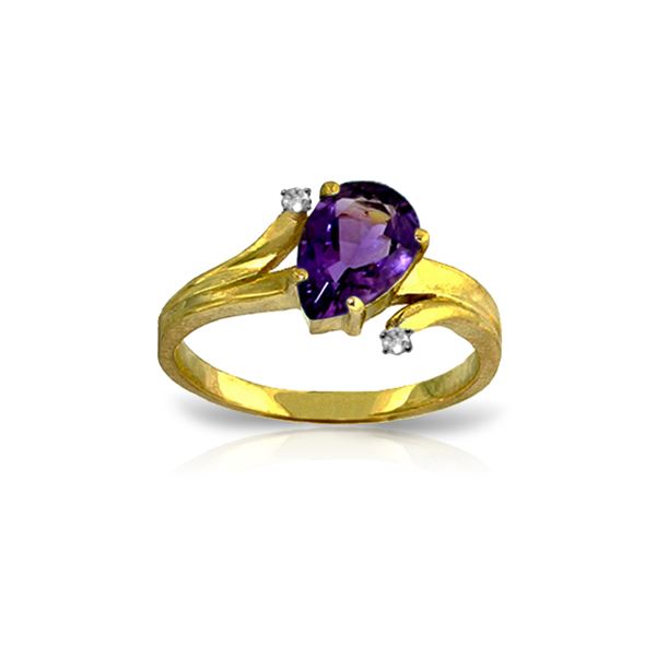 Genuine 1.51 ctw Amethyst & Diamond Ring 14KT Yellow Gold - REF-51V4W