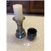 Image 1 : Large Pewter Candle Stick & Silver Plate Bowl