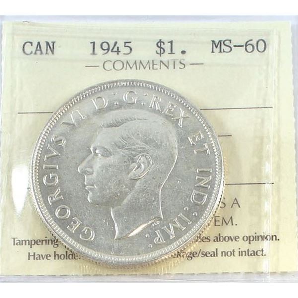 1945 King George VI Canadian Silver Dollar ICCS-MS-60 5/5