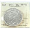 1945 King George VI Canadian Silver Dollar ICCS-MS-60 5/5